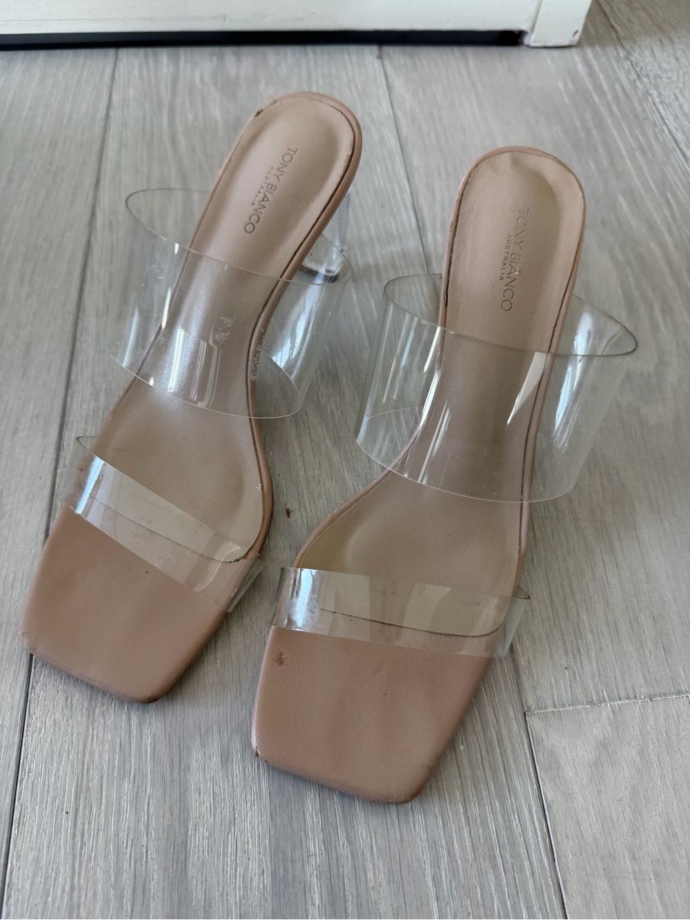 Tony Bianco Nude Clear Double-Strap heels - Picture 1 of 7